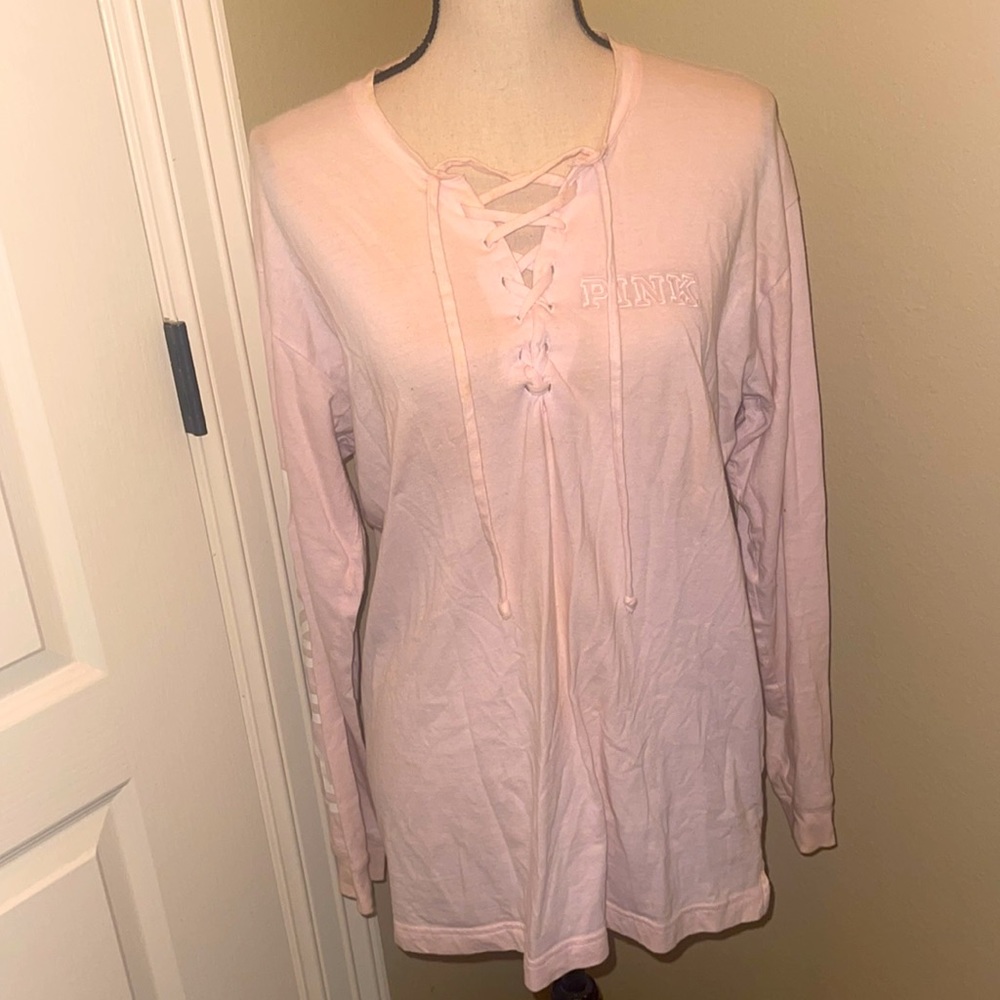 PINK Victoria Secret baby pink long sleeve tee tie up